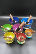 Sets of 7 Meditation Singing Bowls with seven chakra symbols 3"-5" - Vajracrafts
