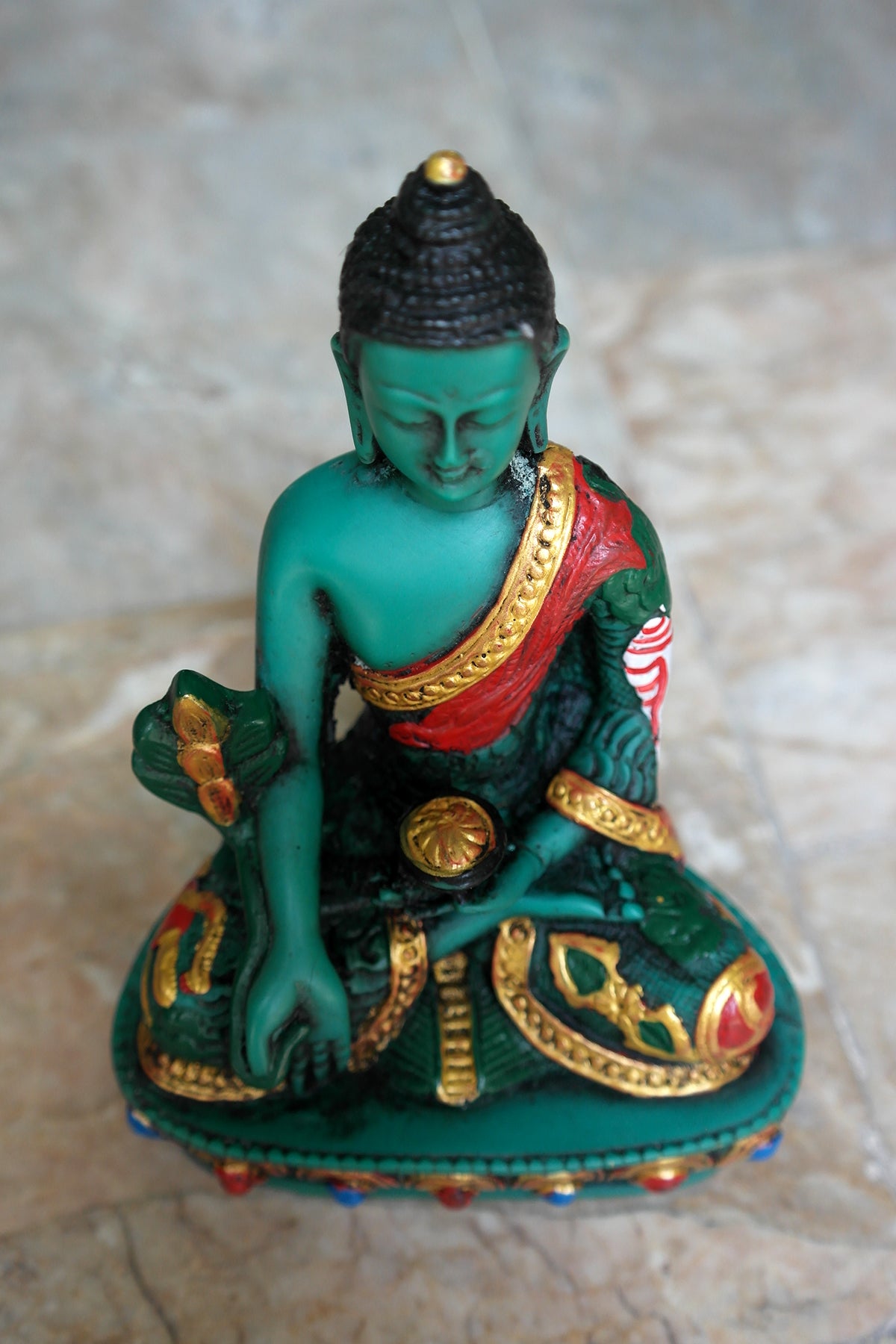 Color Painted Dragon carved Turquoise Medicine Buddha Resin Statue 6"