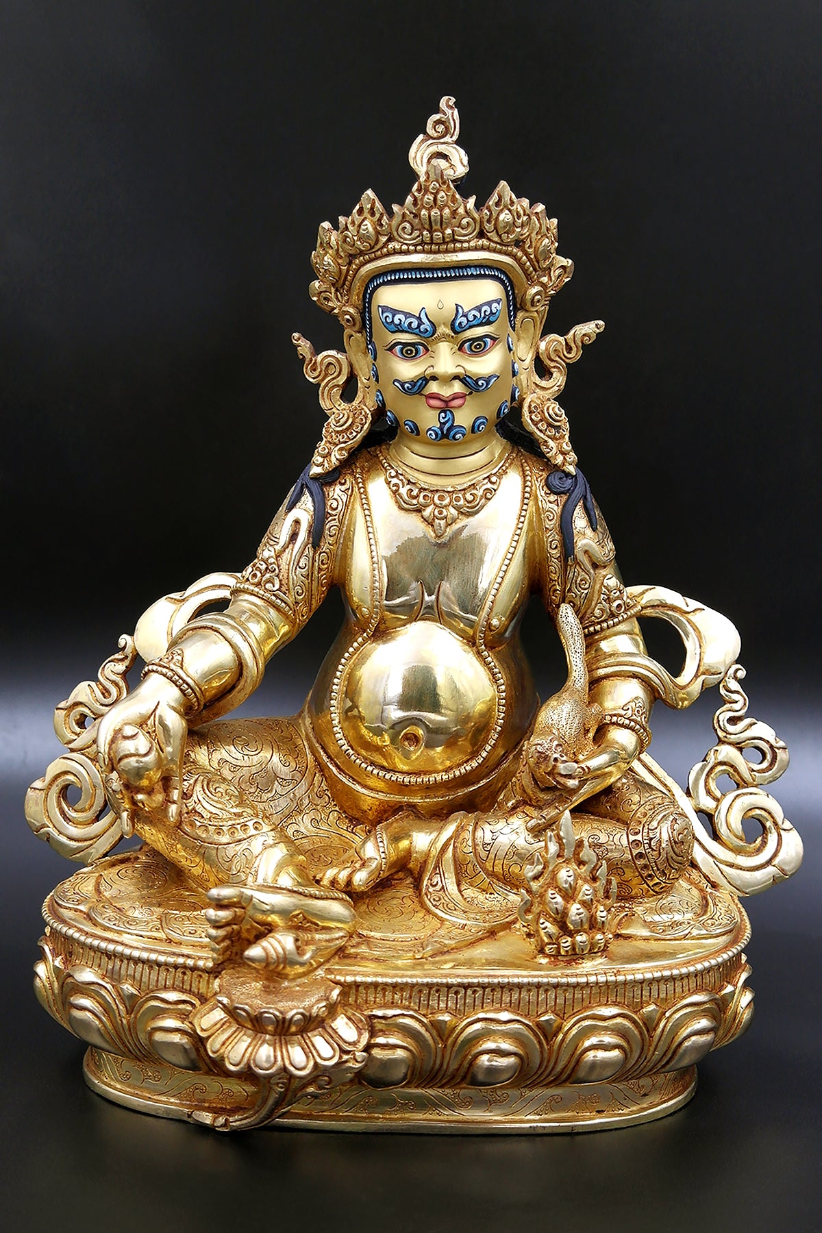 Gold Plated Zambala Statue from Patan 10.5"