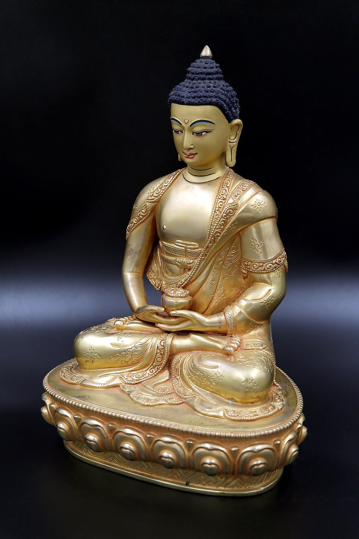 Tibetan Amitabh Buddha Statue from Nepal, Golden Buddha Statue 9"