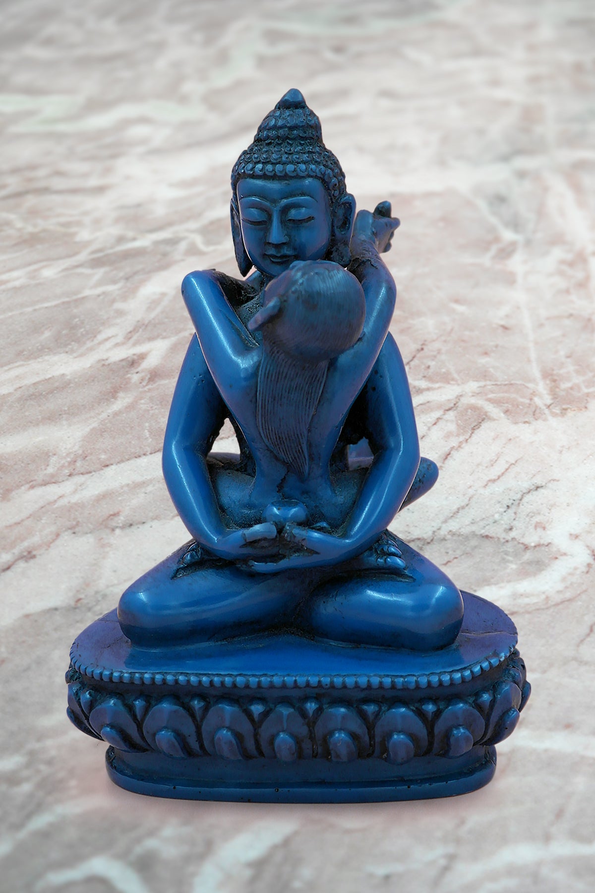 Lapis lazuli tone Buddha Shakti Yab Yum Resin Statue 5"