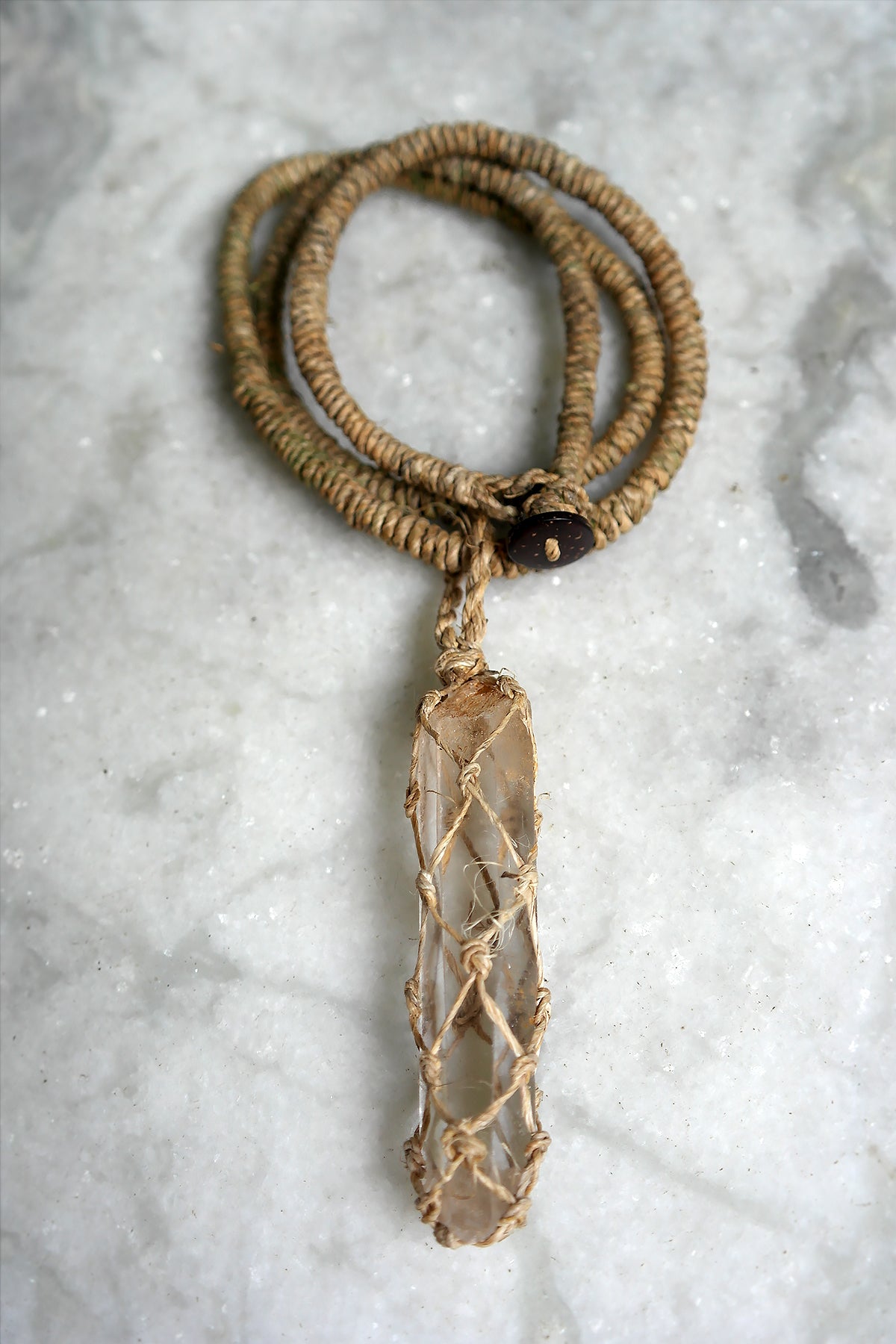 Crystal Stone Pendant Necklace with Hemp Cord