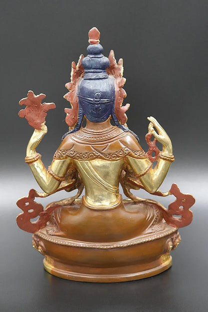 Partly Gold Plated Chenrezig Statue, 8" - Vajracrafts