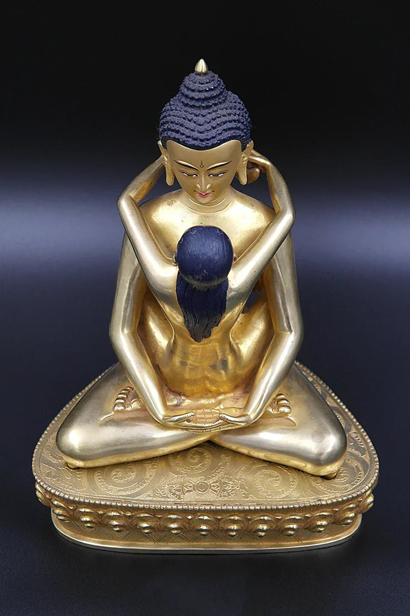Gold Plated Buddha Shakti Statue, Yab Yum Samantabhadra Statue 9" - Vajracrafts
