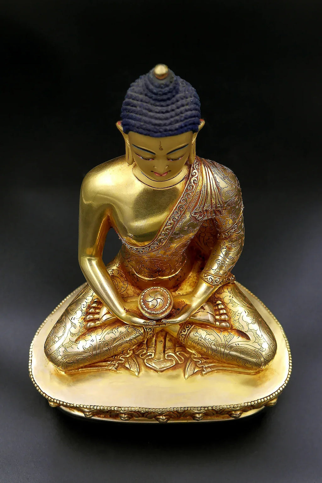 Elegant hand carved Gold Plated Amitabh Buddha Statue 9" - Vajracrafts