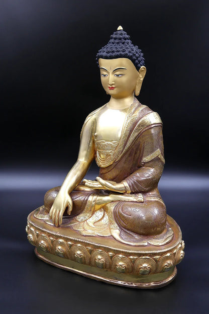 Partly Gold Plated Shakyamuni Buddha Statue from Boudha, 13" - Vajracrafts