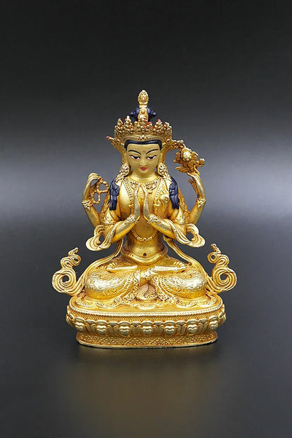 Gold Plated Chenrezig Statue 4" - Vajracrafts
