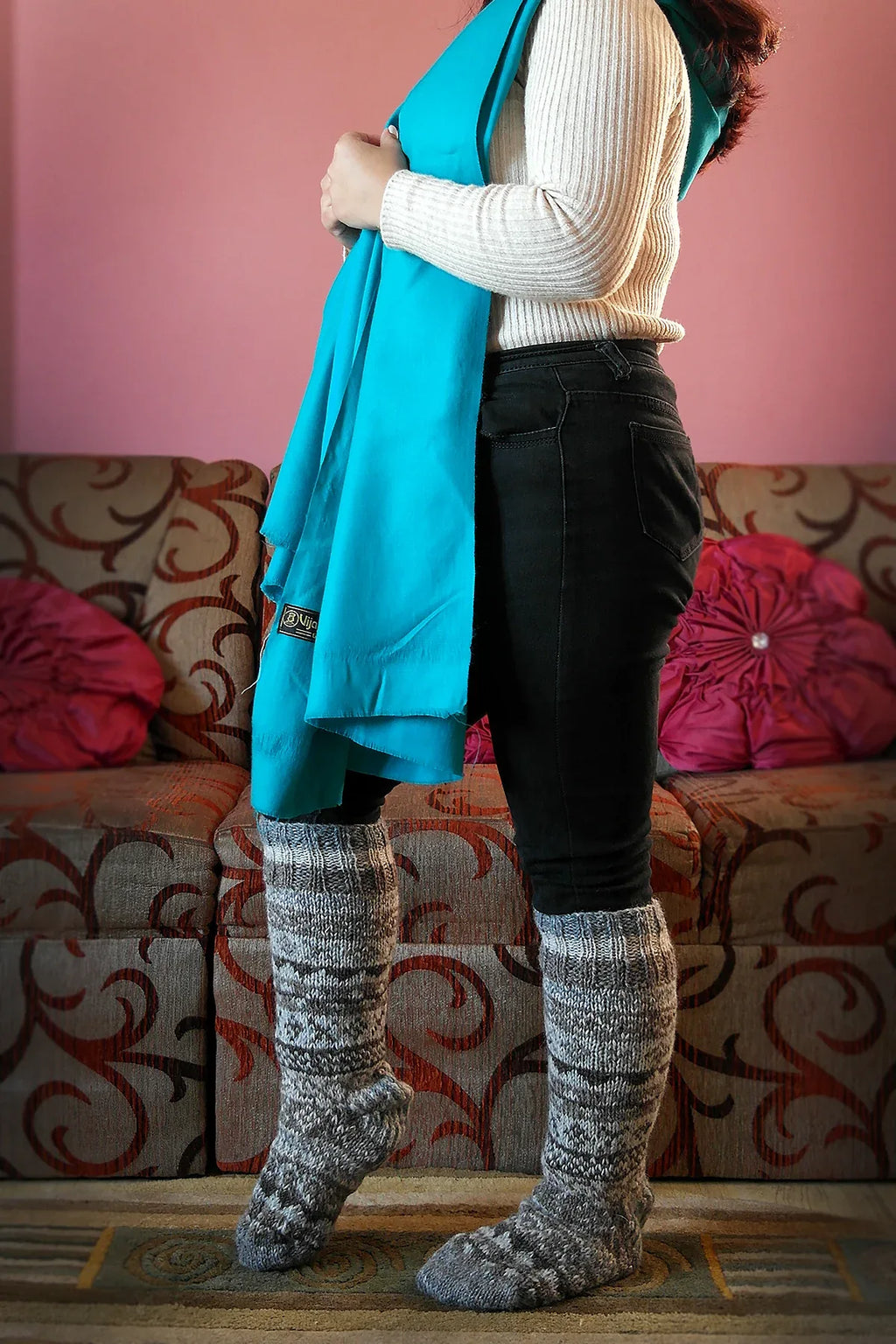 Natural colors Woolen Knee High Socks - Vajracrafts