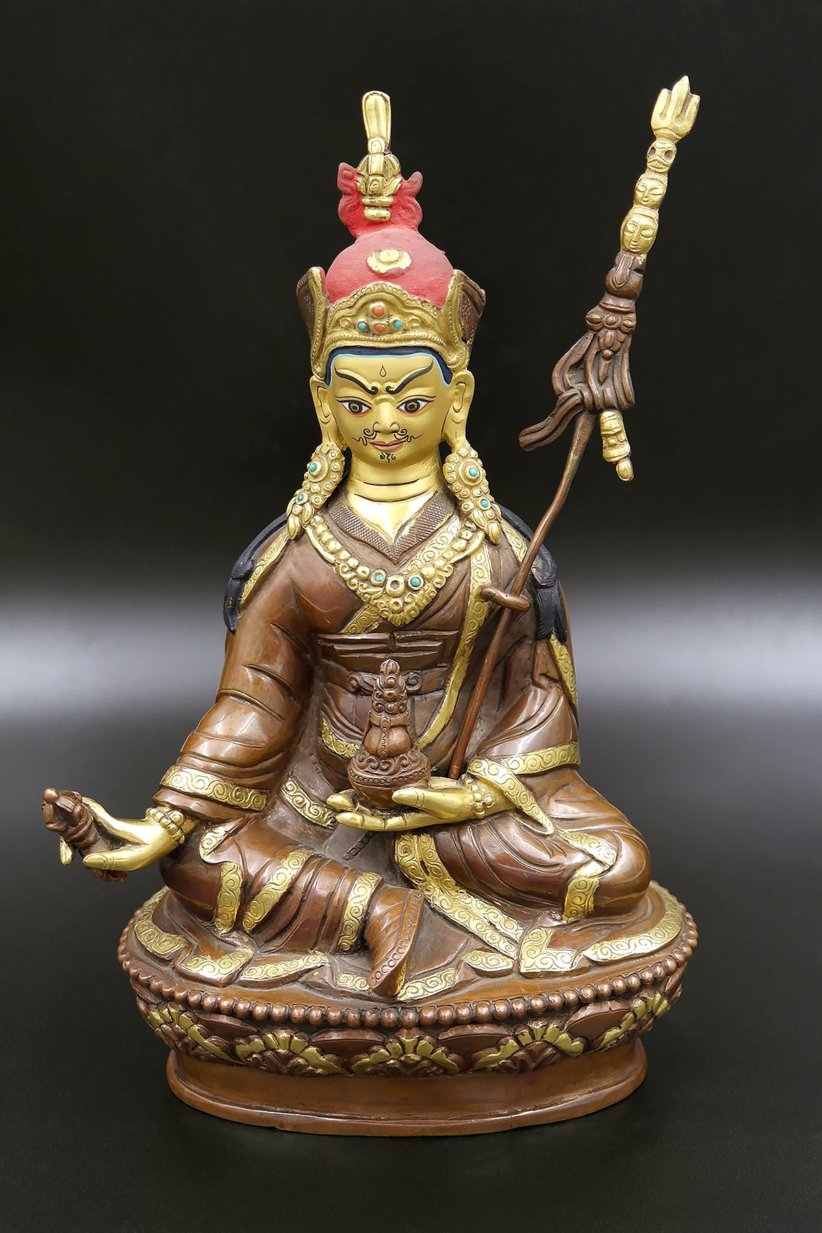 Partial Gold Plated Tibetan Buddhist Padmasambhava Statue
