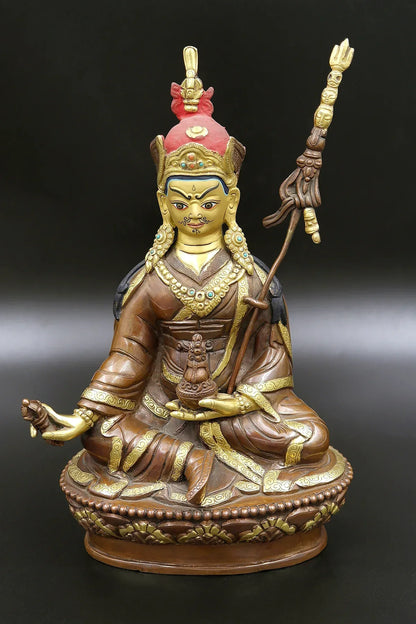 Partial Gold Plated Tibetan Buddhist Padmasambhava Statue - Vajracrafts
