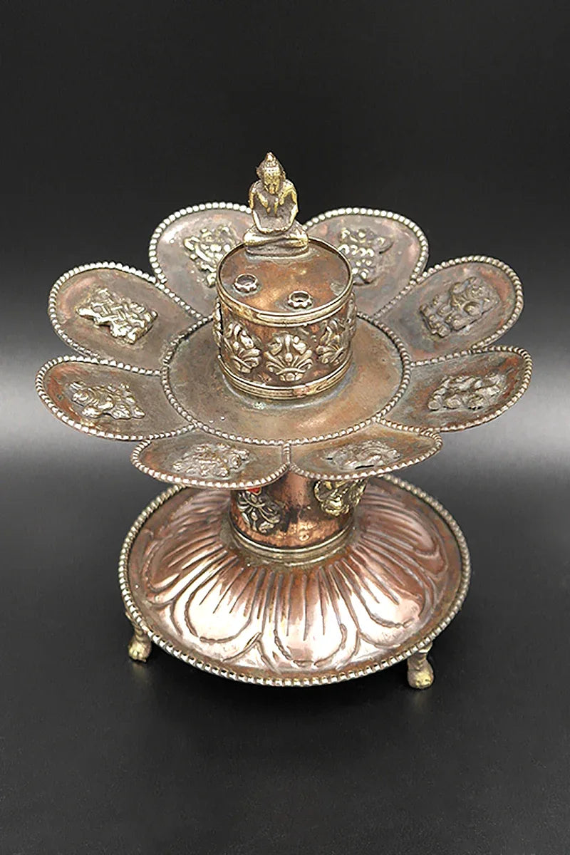 Copper Buddha Incense Burner with Eight Auspicious Symbols - Vajracrafts