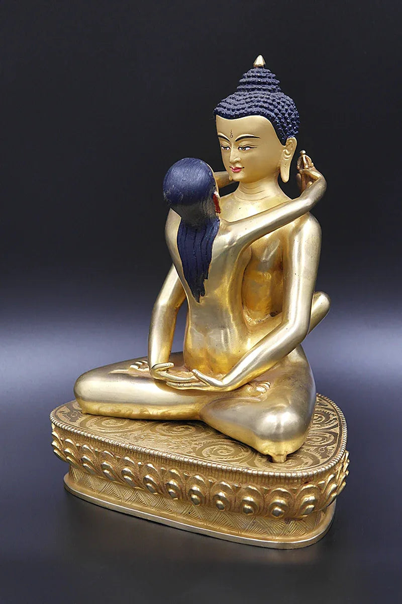 Gold Plated Buddha Shakti Statue, Yab Yum Samantabhadra Statue 9" - Vajracrafts