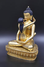 Gold Plated Buddha Shakti Statue, Yab Yum Samantabhadra Statue 9" - Vajracrafts