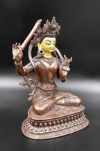 Copper Oxidized Tibetan Manjushree Statue from Nepal 8" - Vajracrafts