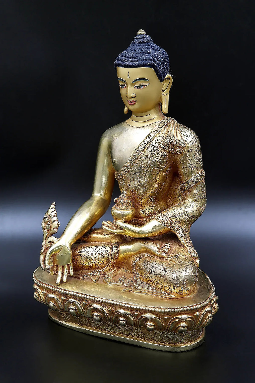 Golden Medicine Buddha Statue, Healing buddha from Nepal 9" - Vajracrafts