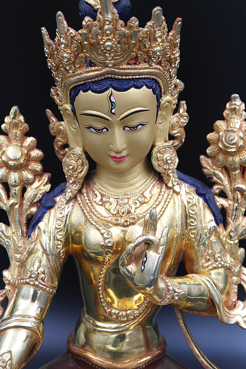 Partly Gold Plated  Tibetan White Tara Statue 13"