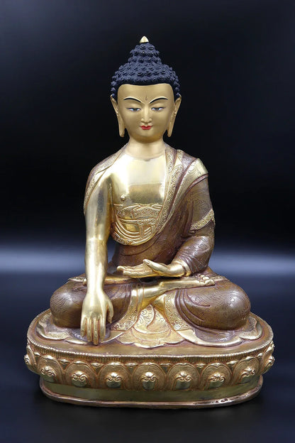 Partly Gold Plated Shakyamuni Buddha Statue from Boudha, 13" - Vajracrafts