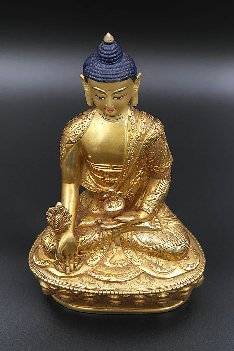 Gold Plated Medicine Buddha Statue, healing buddha statue, 8" - Vajracrafts
