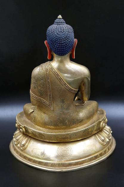 Nepalese Gold plated Shakyamuni Buddha Statue in double lotus - Vajracrafts