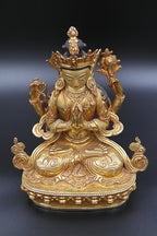 Gold Plated Masterpiece Tibetan Chenrezig Statue, God of Passion 9" - Vajracrafts