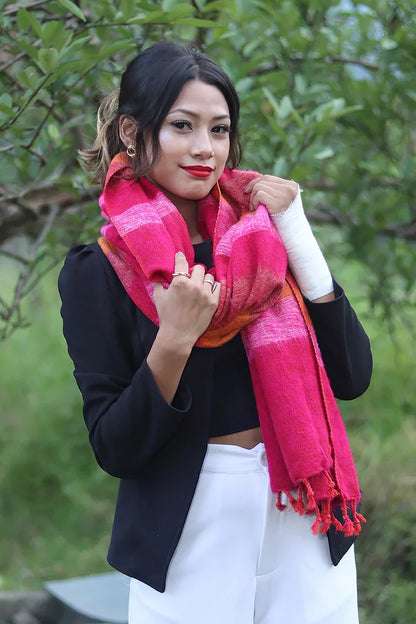 Pink orange mix colors Yak Wool Shawl - Vajracrafts