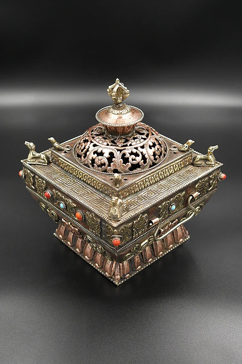Handmade Copper Tibetan Buddha Incense burner - Vajracrafts