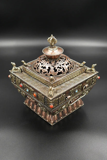 Handmade Copper Tibetan Buddha Incense burner - Vajracrafts