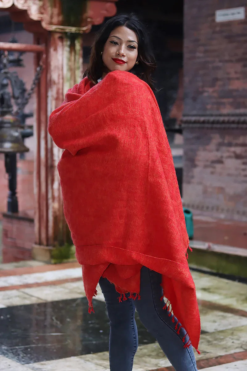 Stunning Orange Yak Wool Blanket/Travel Throw, Nepalese Yak wool Shawl - Vajracrafts