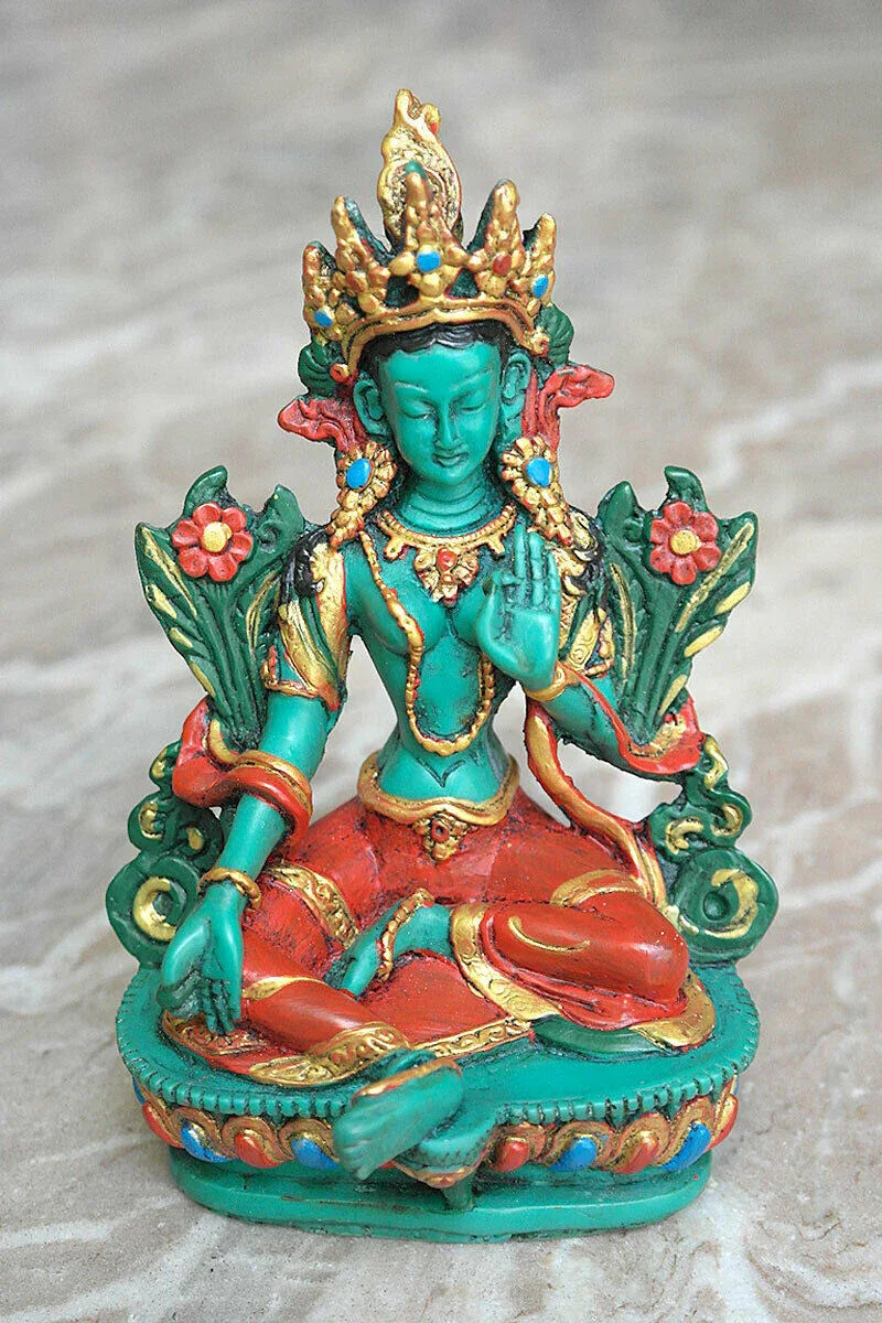 Hand Painted Tibetan Green Tara Statue, 6" - Vajracrafts
