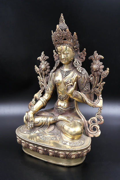 Gold toned Tibetan White Tara Statue 12" - Vajracrafts