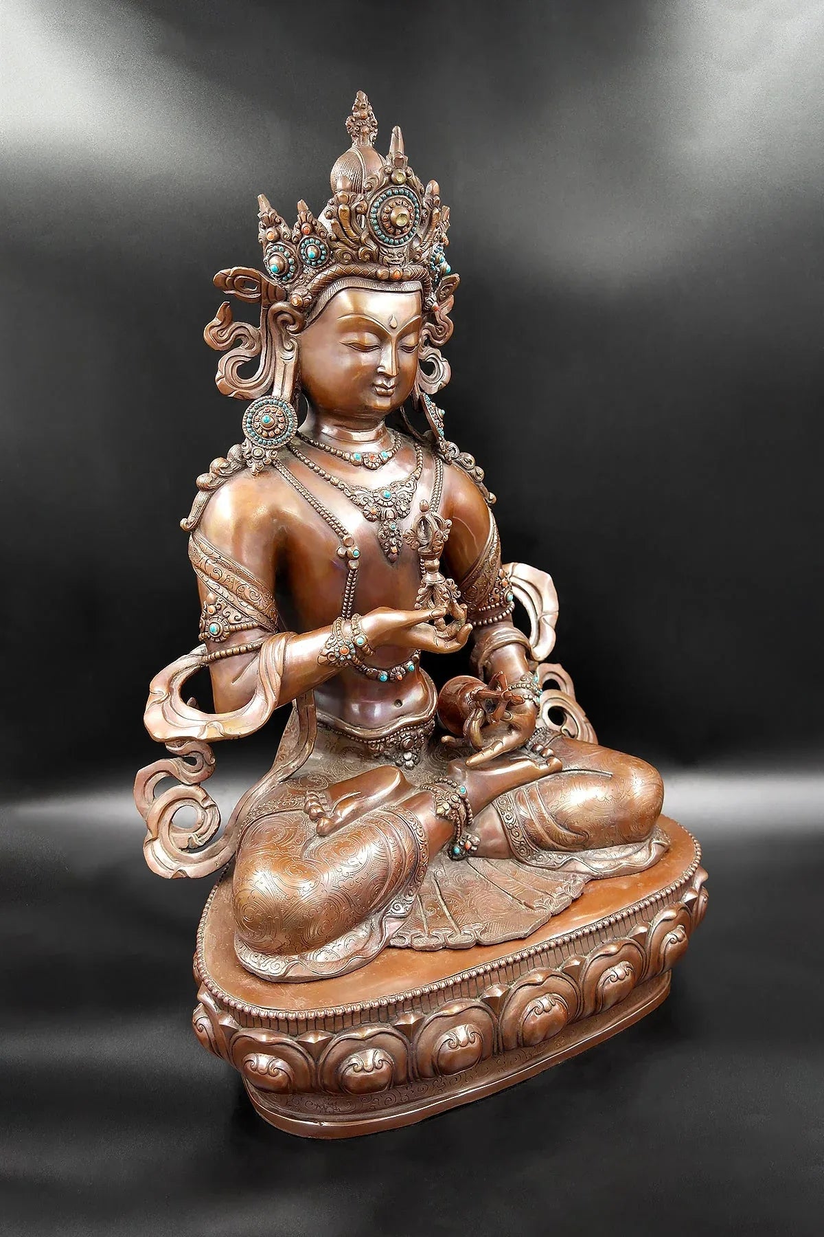 Antique looks Crowned Tibetan Vajrasattva Statue 18" - Vajracrafts