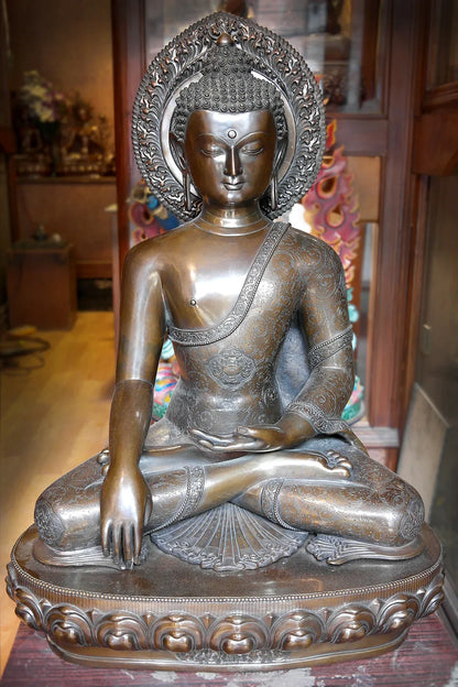 Bronze Shakyamuni Buddha Statue in Lotus 25" - Vajracrafts