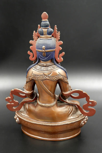 Copper Oxidized Buddhist Aparmita or Amitayus Statue 8" - Vajracrafts