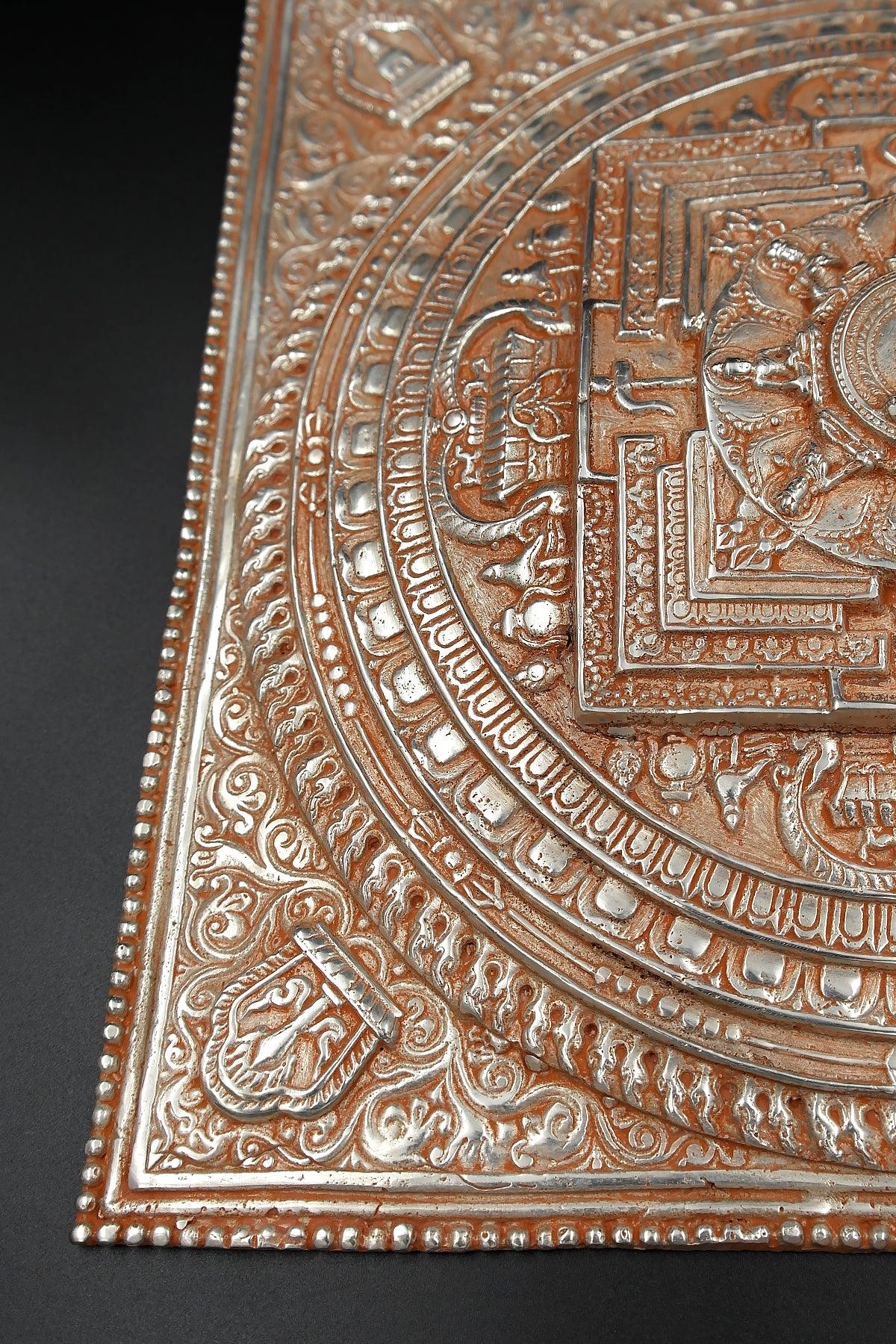 Silver Plated Tibetan Buddhist Mandala Thangka Wall hanging - Vajracrafts