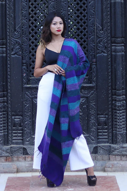 Purple Blue color Yak Wool Shawl - Vajracrafts
