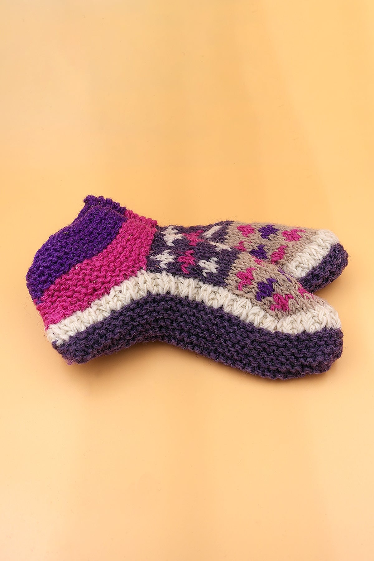 Plus signs pattern assorted colors woolen hand knitted ankle socks