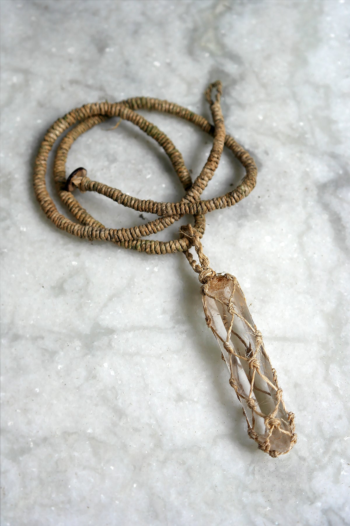 Crystal Stone Pendant Necklace with Hemp Cord