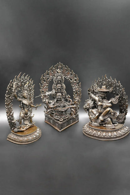 Tibet Nyingma 3 Protector Buddha Vajrasadhu Ekajati Rahula Bronze Statues set - Vajracrafts