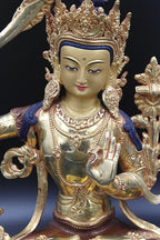 Gold Plated Manjushree Statue, Handmade in Nepal 13" - Vajracrafts