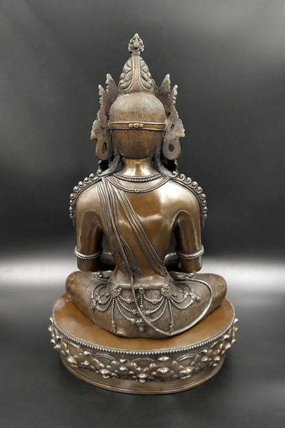 Crowned Amitabh Buddha Statue from Nepal 14" - Vajracrafts