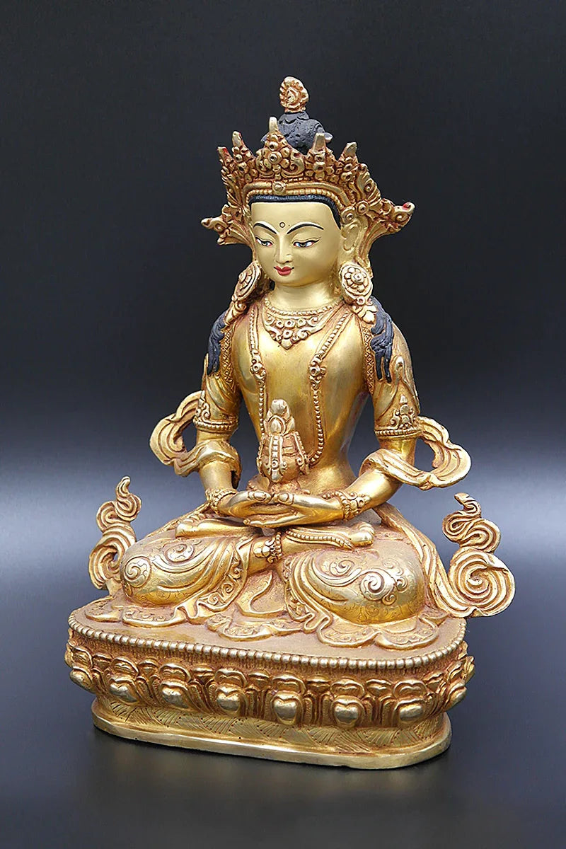 Fully Gold Plated Aparmita Buddha Statue, Handmade in Nepal 9" - Vajracrafts