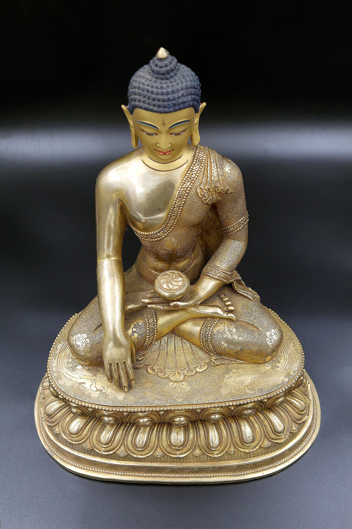 Nepalese Gold plated Shakyamuni Buddha Statue in double lotus