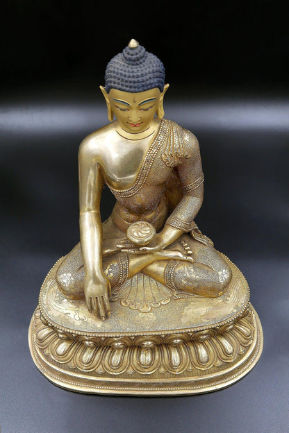 Nepalese Gold plated Shakyamuni Buddha Statue in double lotus - Vajracrafts