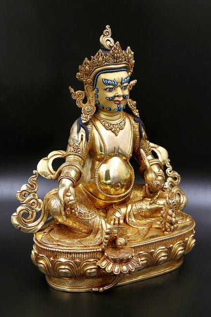 Gold Plated Zambala Statue from Patan 10.5" - Vajracrafts
