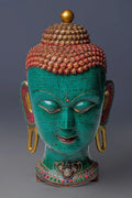Artistic Turquoise Inlaid Buddha Head Statue - Vajracrafts