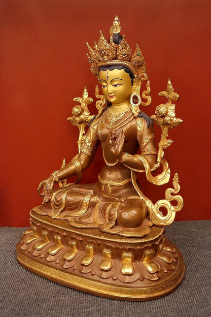 Masterpiece White Tara Statue in double Lotus 18" - Vajracrafts