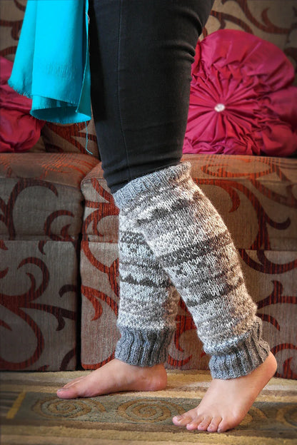 Brown grey mixed colors hand knitted woolen leg warmer - Vajracrafts