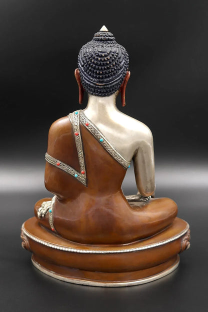 Classic Copper and Silver Shakyamuni Buddha Statue, 9" - Vajracrafts