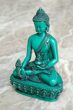 Turquoise Toned Tibetan Buddhist Medicine Buddha Statue, 4" - Vajracrafts