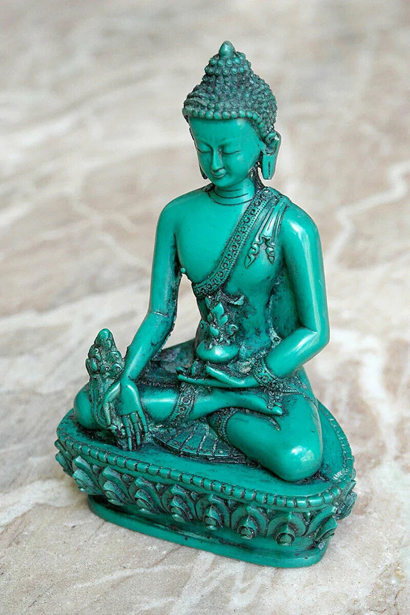 Turquoise Toned Tibetan Buddhist Medicine Buddha Statue, 4" - Vajracrafts